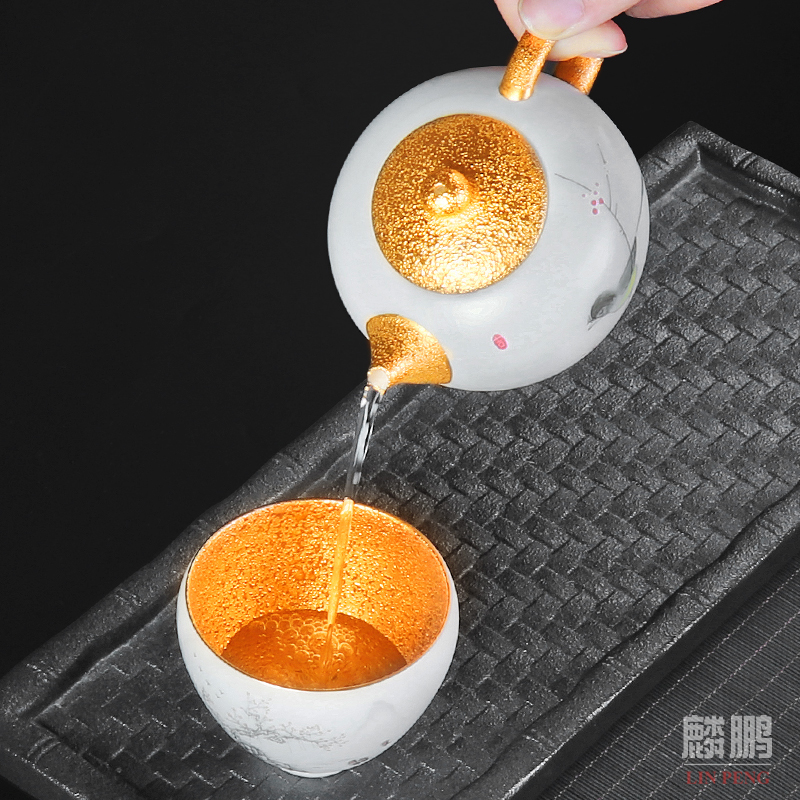 Hand - made gold 24 k pure manual ceramic teapot teapot household kung fu tea set large dehua white porcelain teapots