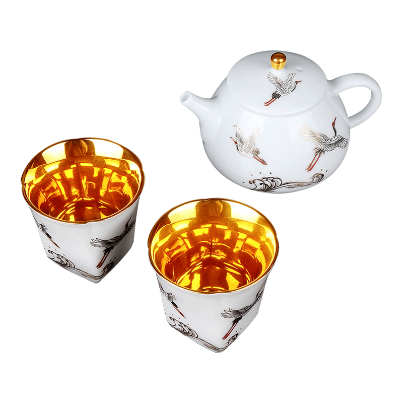 Artisan fairy gold cup to crack a pot of two cups of pure manual household ceramics kung fu tea tea tea set