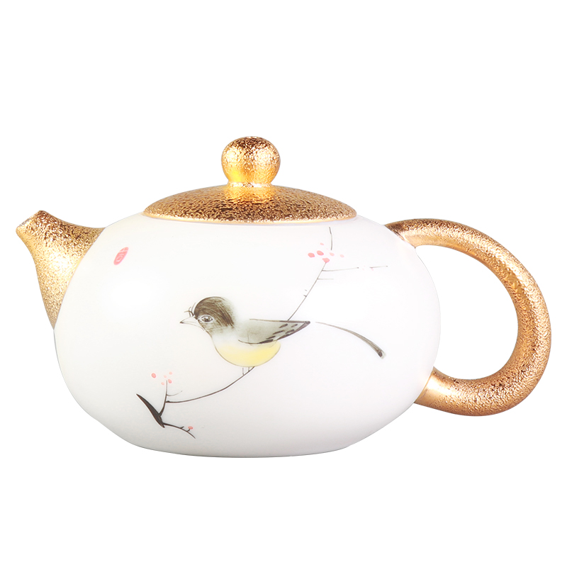 Hand - made gold 24 k pure manual ceramic teapot teapot household kung fu tea set large dehua white porcelain teapots