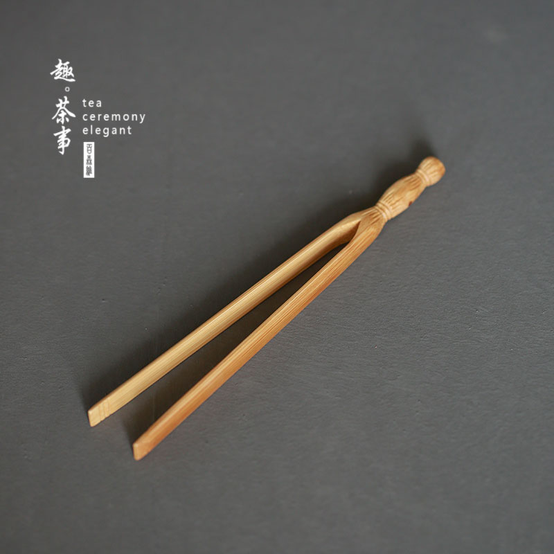 Babson section d pure hand - carved lotus root ChaGa tweezers kung fu tea set old bamboo cup tea 6 gentleman accessories