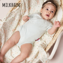 Milkbarn Summer Baby Wrap Ankle Jumpsuit Hoodie Newborn Baby Pure Cotton Short Sleeve Crawl Pajamas