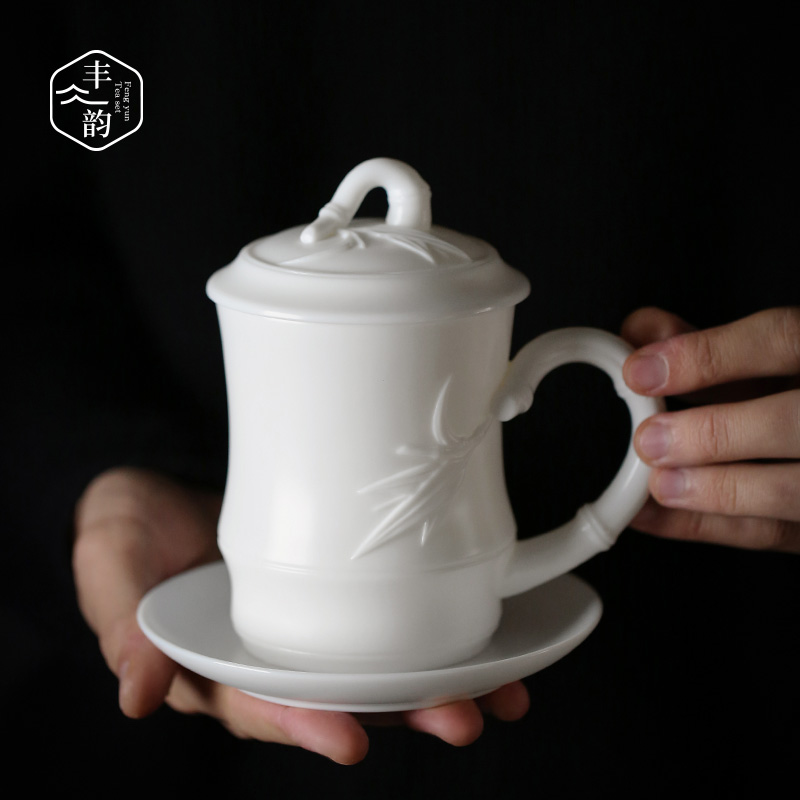 Dehua high white porcelain cup tea cup with cover ceramic office cup with handle tea cup and a cup of tea