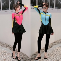 Long sleeve swimsuit womens skirt split three-piece boxer pants slim trousers sunscreen quick-drying hot spring swimsuit jellyfish coat