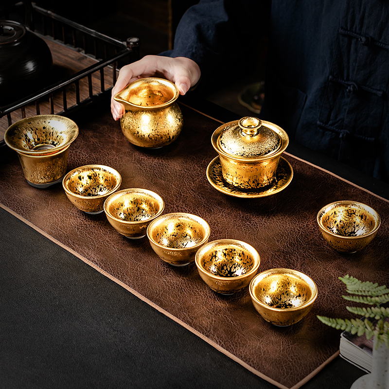 Sheng up gold oil droplets built light tea set kung fu tea set ceramic jianyang tire iron 24 k gold jinzhan temmoku