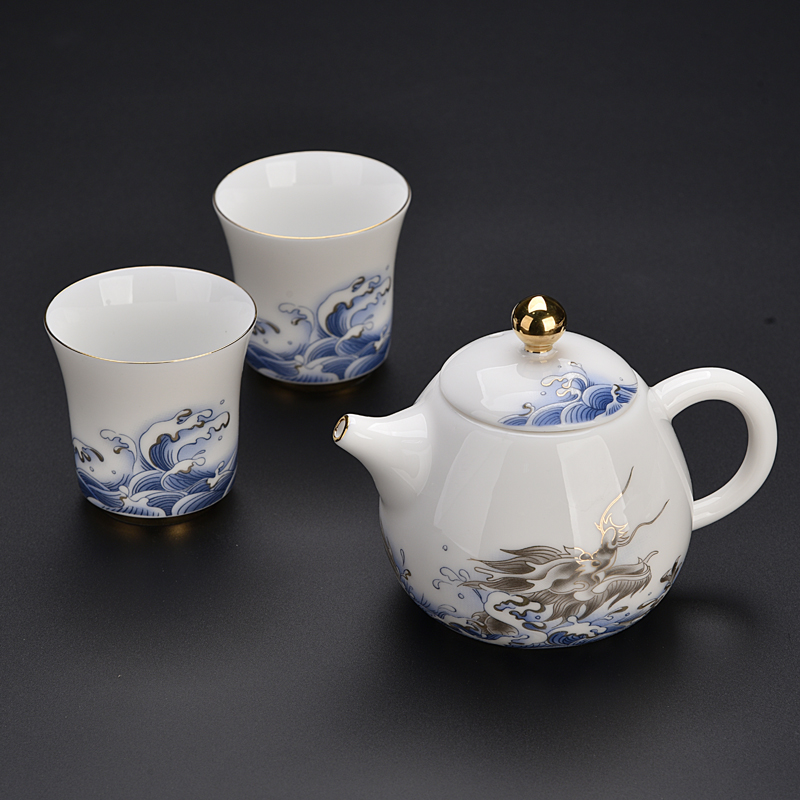 Ancient sheng put out to sea blue and white dragon up enamel now pot two cup teapot cup tea home tea tureen tea pot