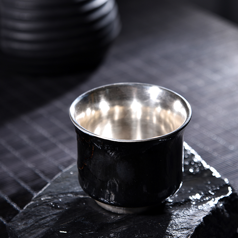 The ancient sheng up new koubei coppering. As silver 99 pure silver tea a single cup of kung fu master cup ceramics, black jade cup by hand