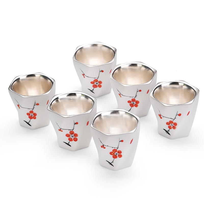 The ancient up new landscape silver tea light manual coppering. As silver cup white porcelain cup single hand - made ceramic sample tea cup host