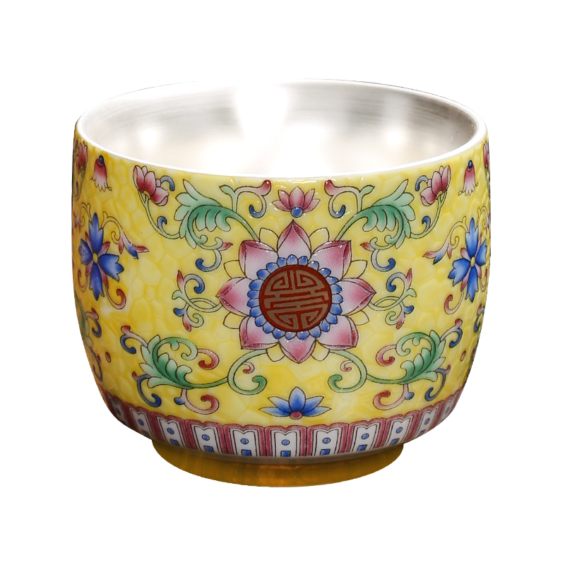 Manual coppering. As silver sterling silver round expressions using ceramic tea cup oil - lamp can build silvering Japanese kunfu tea cup sample tea cup single CPU