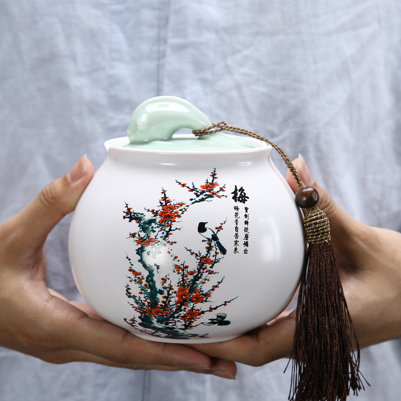 Inferior smooth celadon ceramic medium, violet arenaceous caddy fixings to restore ancient ways seal POTS home tea POTS
