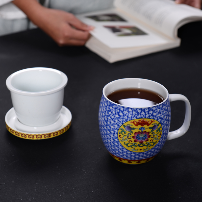 Colored enamel porcelain teacup office glass mercifully tea cups have the filter with cover tea separate men and women home