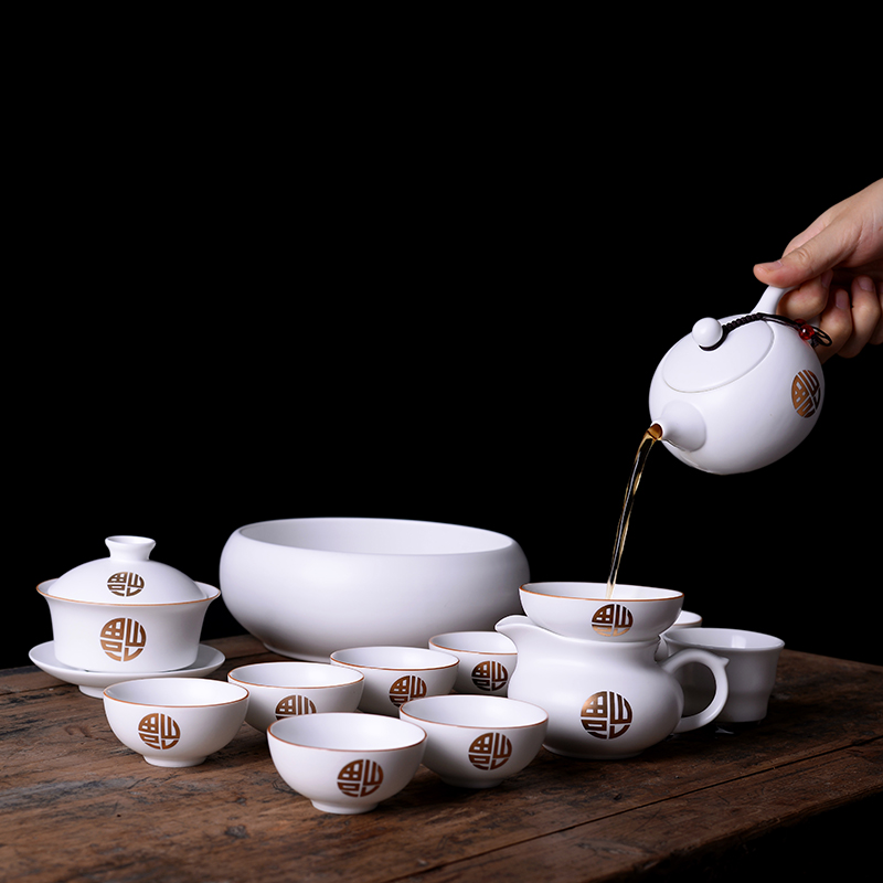 Tang Yan kung fu tea set up of a complete set of xi shi fang ceramics teapot inferior smooth white fat tureen home tea cups