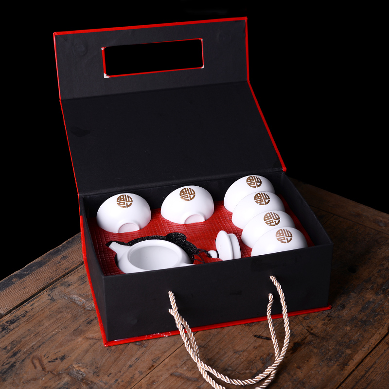 Tang Yan fang contracted kung fu tea set suit household inferior smooth up porcelain teapot teacup caddy fixings business gifts