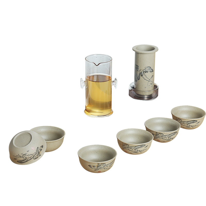 Tang Yan fang rock, old pottery office of a complete set of ceramic kung fu tea set household coarse pottery glass of black tea tea