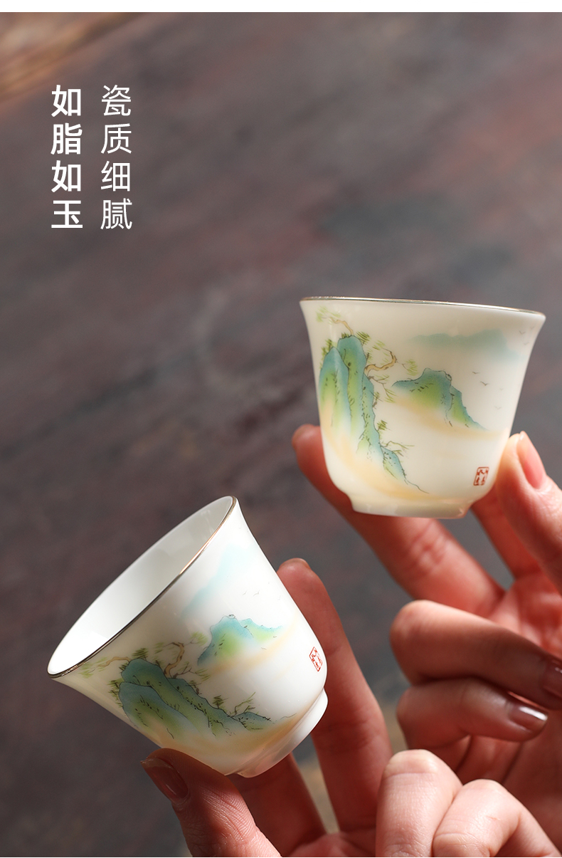 Ya xin company hall manual suet jade master cup kung fu tea set suit household ceramic cups white porcelain tea accessories