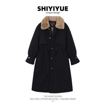 SHIYIYUE black windbreaker coat womens 2022 autumn and winter mid-length plus velvet thickened cotton-padded coat