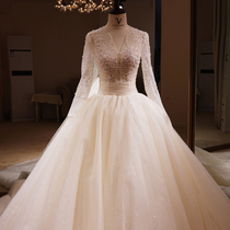 Light main wedding dress 2021 new retro bride forest department long-sleeved temperament starry sky big tail dream v-neck princess wind