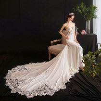 Main wedding dress 2021 bride bride fishtail small tail Simple satin French light super fairy dream forest satin