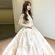 French light wedding dress bride 2021 new heavy long tail princess Virgin dream super fairy luxury luxury
