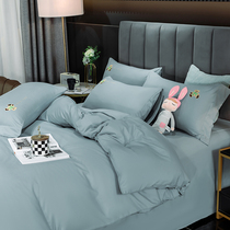 Nordic light luxury wind bed four-piece bear embroidery cotton quilt cover cotton bed hats dormitory three-piece sheets