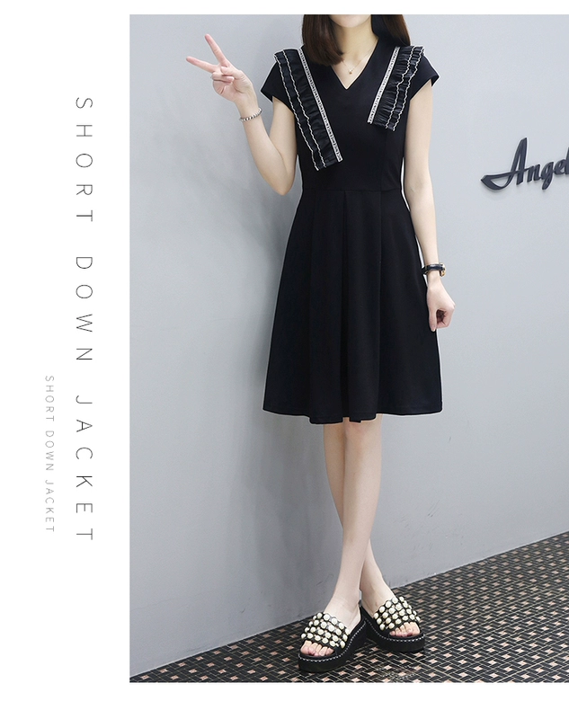 Pháp Hepburn váy đen nữ 2021 mới Hàn Quốc retro eo cao eo nhỏ eo nhỏ váy đen mùa hè - váy đầm