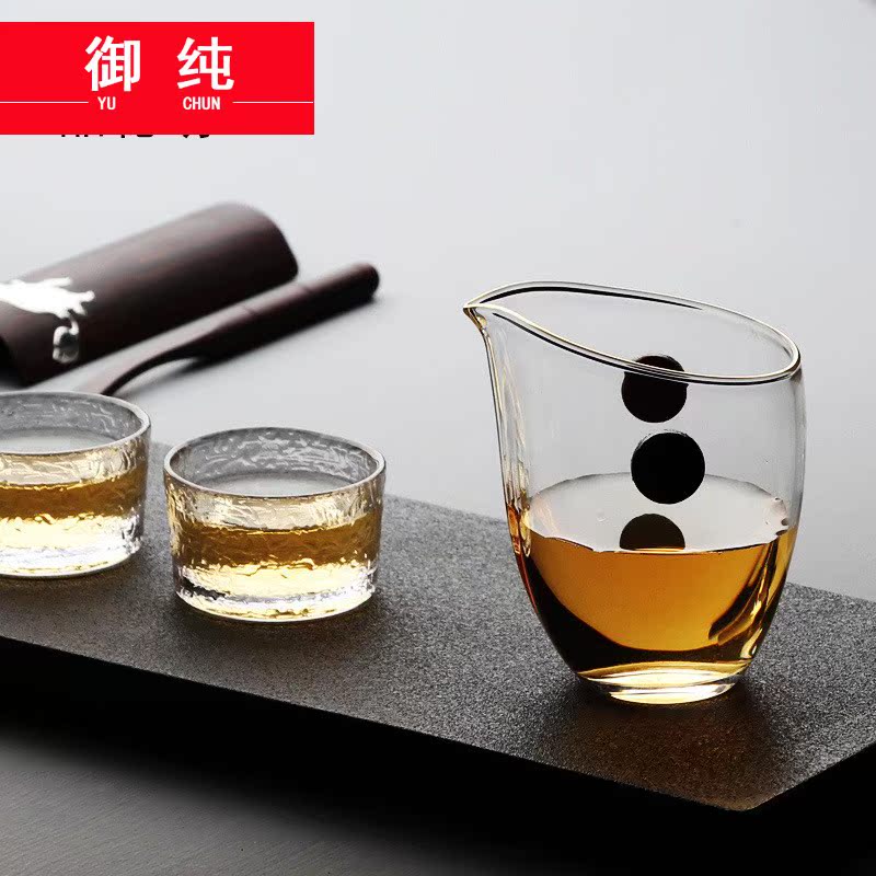 Royal pure high temperature heat - resistant glass fair keller contracted solid wood in hand and a cup of tea set transparent points of tea, Japanese tea