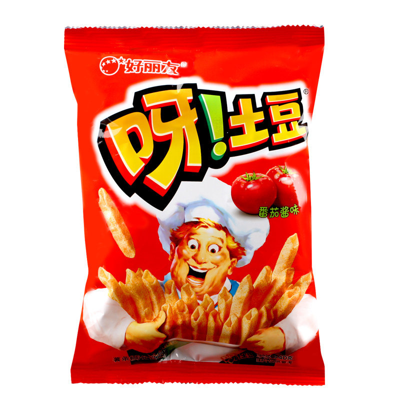 好丽友呀!土豆薯条40g*7袋蜂蜜牛排烤鸡番茄味空心膨化休闲零食品