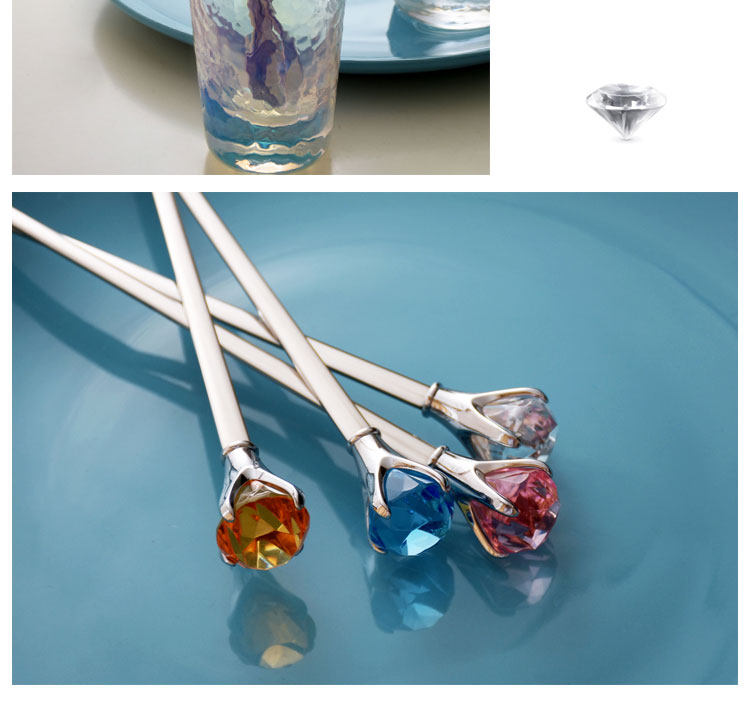 ouding 创意304不锈钢钻石长柄勺 咖啡勺子沙冰勺搅拌勺奶茶搅拌