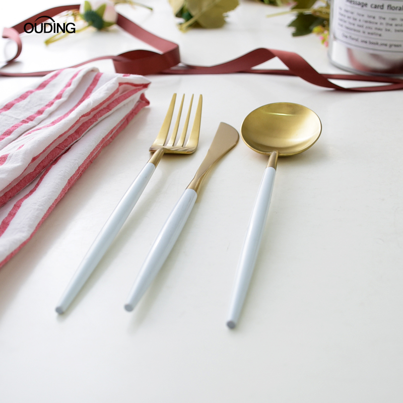 OUDING concise platinum knife and fork stainless steel knife and fork western - style food tableware forks long - handled spoons steak knife and fork spoon