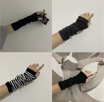 Jk Gloves Diablo Ninja Girl Exposed Finger Arm Cover Thin Knitted Half Sleeve Finger Half Finger Striped Long Male