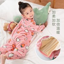 Children Conjoined Sleeping Clothing Autumn Winter Thickened Flannel Baby Coral Suede Baby Antifreeze Kick Sleeping Clothes Cute Super Cute