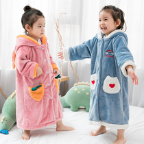Child Sleepwear Autumn Winter Baby Sleeping Gown Coral Suede Thickening Girl Bathrobe Winter Flange Suede Cute Cartoon Sleeping Dress