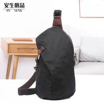 Retro casual shoulder bag batik canvas cowhide waterproof mens chest bag European fashion shoulder bag large capacity backpack