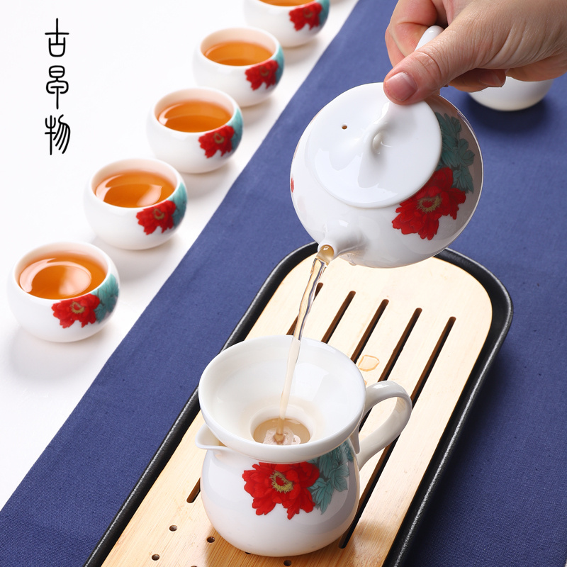 Suet jade porcelain teapot dehua manual high white porcelain beauty tea single pot of ceramic kung fu tea set domestic cups