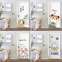 Nordic Personality Creative Renovation Door Stickers Self-Glued Bedroom Entrance Doors Cartoon Decoration Room Door Renovation Wall Sticker Home