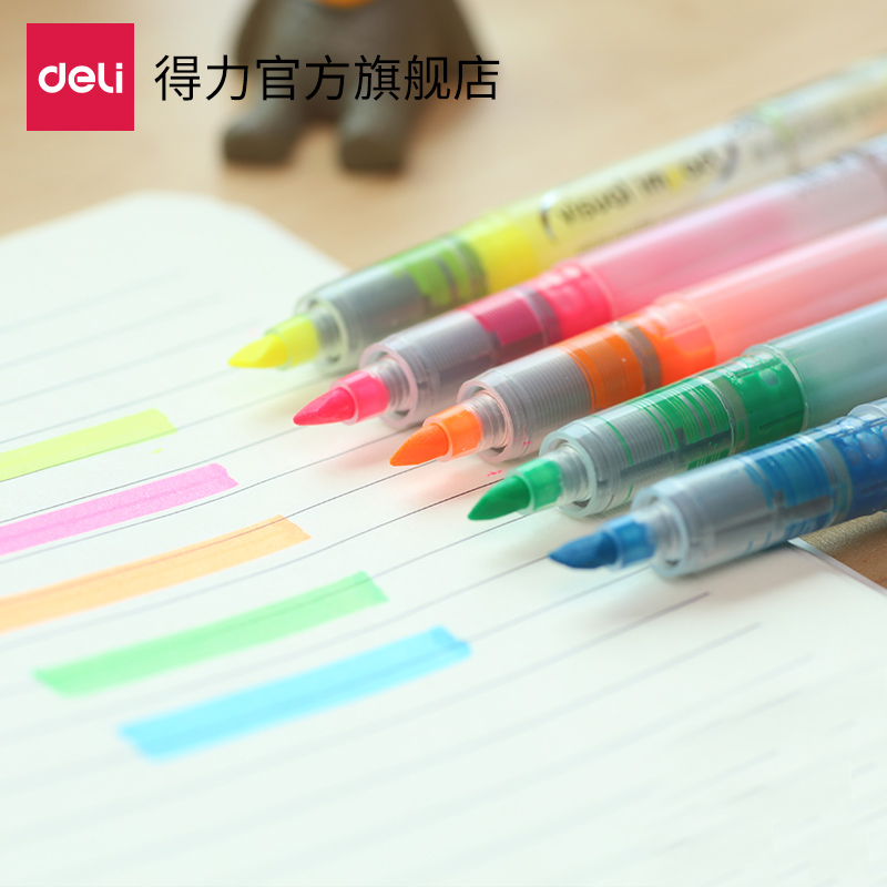 deli s618 direct liquid fluorescent pen, five color outfit, student homework test, punctuation, note taking, graffiti painting writing tool