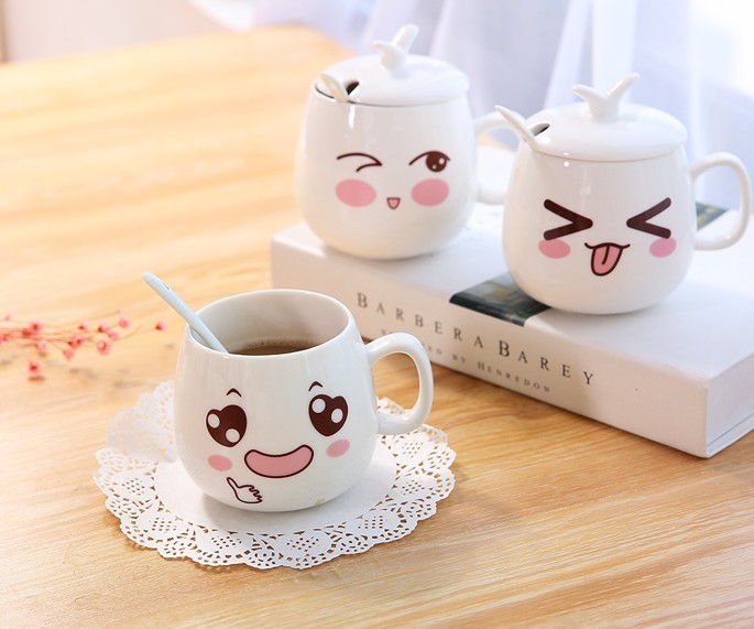 Student han edition with cover girl can love ceramic cup children spoon keller cup home breakfast coffee cup