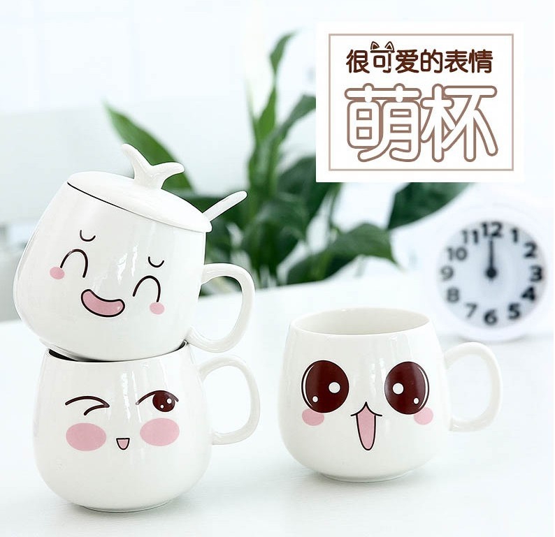 Student han edition with cover girl can love ceramic cup children spoon keller cup home breakfast coffee cup