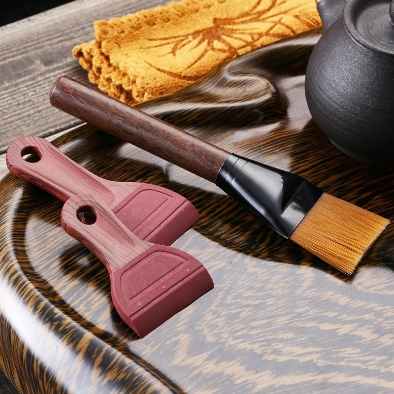 Tea table scraper out more Tea tray Tea brush cleaning plastic handle long handle tools brush wipers plate slag solid wood