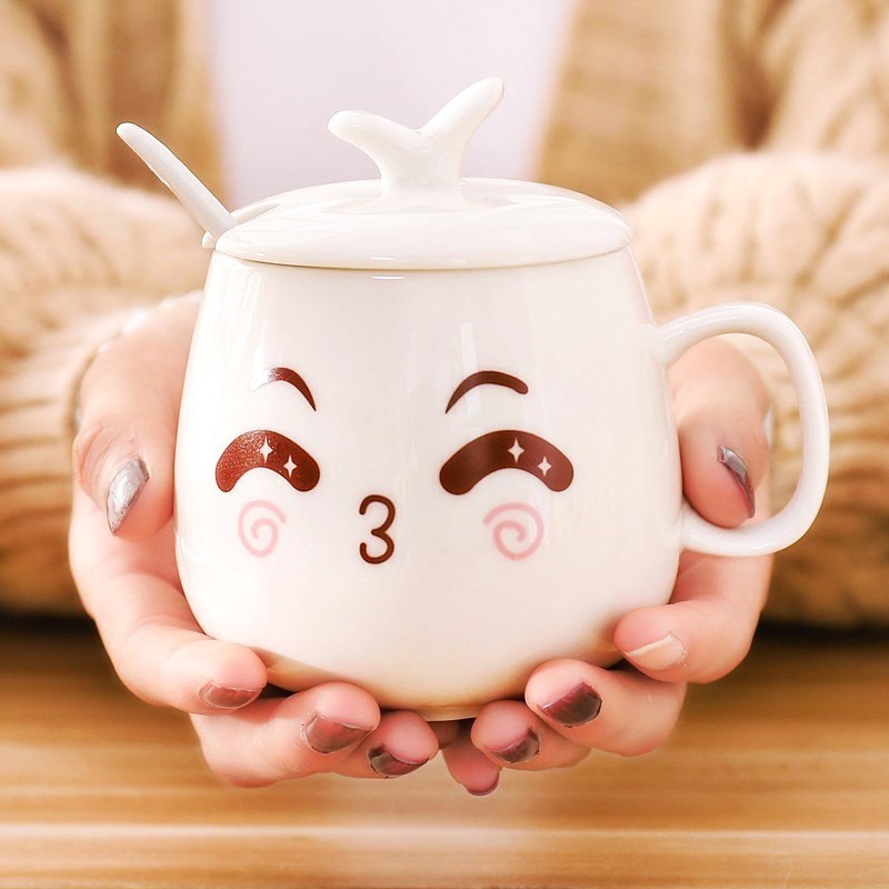 Household children ultimately responds boiled water parent - child glass ceramic cup with cover with a spoon, cups move girls milk tea shop