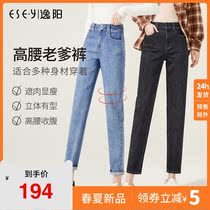 Comfort Yang High Waist Old Daddy Jeans Woman 2022 Spring new loose Conspicuent Hallen Smoke Pipe Radish 5563A