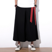 Chinese style mens linen pants loose cotton linen wide leg pants skirt vintage ankle-length pants thin straight tube mens pants