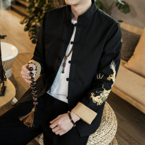 Chinese style Tang suit suit Han clothes Chinese Wind Mens clothing Gufeng Zen Ancient Fashion Tide Card Coat Retro Zhongshan Clothing