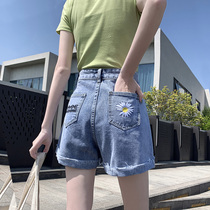 Little Daisy denim shorts womens 2020 Summer new loose students high waist thin a wide leg roll hot pants