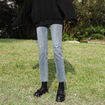 Breaking jeans women 2020 Summer new chic retro elastic loose slim high waist Joker nine straight pants