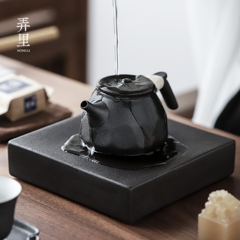 Get in | square pot bearing coarse pottery contracted tea tray ceramic water tray tea accessories, black pottery plate dry terms
