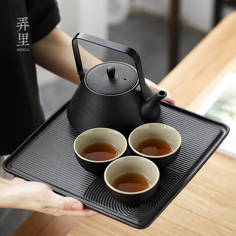 Figure in Japanese dry landscape dry terms plate thick black sand pottery plate tea kung fu tea tea tray storage four small tea tray