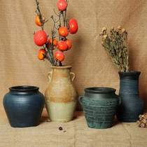 Ceramic bottle Pottery jar bottle Coarse pottery vase Short wide mouth Zen props Clay lily nostalgic retro