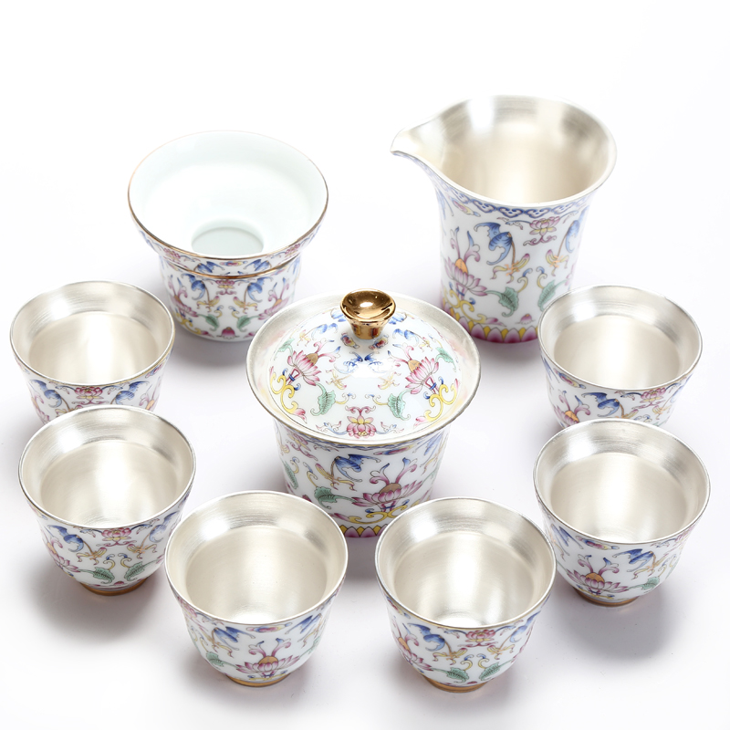 Implement the optimal product of pottery and porcelain enamel see colour of a complete set of kung fu tea set coppering. As silver checking tureen teapot household of Chinese style