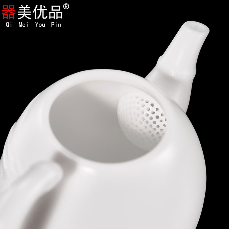 Implement the superior high white porcelain biscuit firing bamboo pot of suet jade porcelain teapot tea exchanger with the ceramics single pot of kung fu tea set