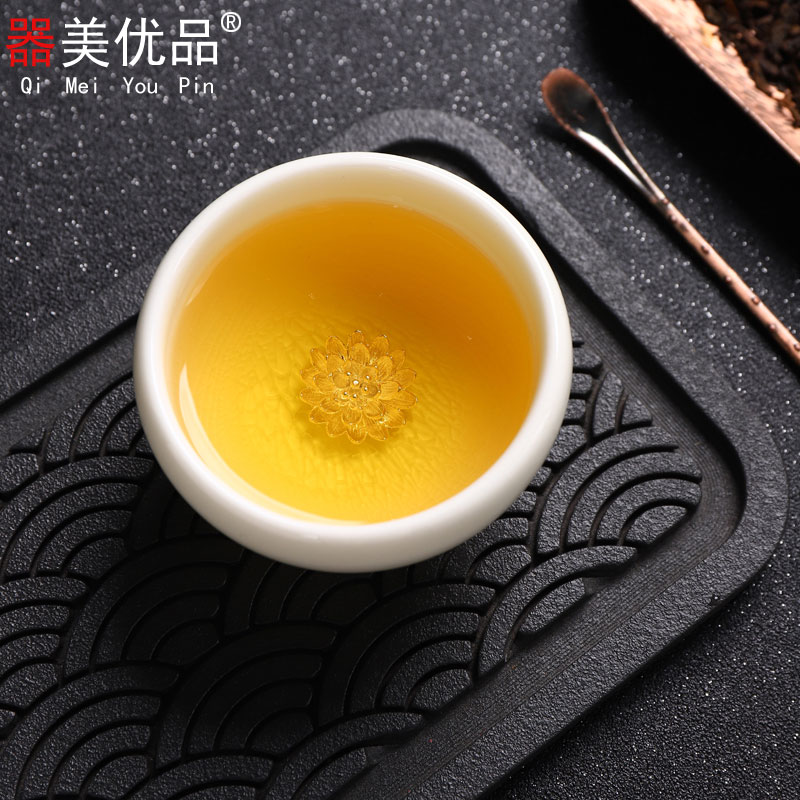 Implement the optimal craft character of inlay silver kung fu tea set white porcelain tea sample tea cup single glass ceramic cups of household